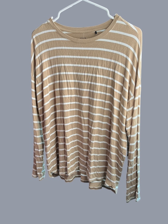 GAP Tops - GAP Large Beige and White Striped Long Sleeve Shirt